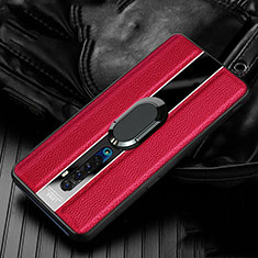 Funda Silicona Goma de Cuero Carcasa con Magnetico Anillo de dedo Soporte S03 para Oppo Reno2 Rojo