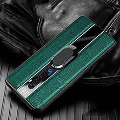 Funda Silicona Goma de Cuero Carcasa con Magnetico Anillo de dedo Soporte S03 para Oppo Reno2 Verde