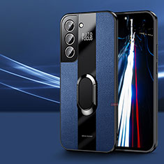 Funda Silicona Goma de Cuero Carcasa con Magnetico Anillo de dedo Soporte S03 para Samsung Galaxy S22 Plus 5G Azul