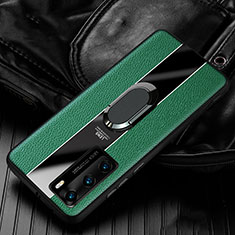 Funda Silicona Goma de Cuero Carcasa con Magnetico Anillo de dedo Soporte S04 para Huawei P40 Verde