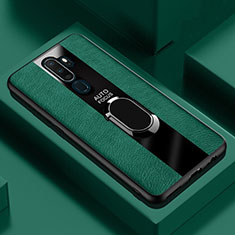 Funda Silicona Goma de Cuero Carcasa con Magnetico Anillo de dedo Soporte S04 para Oppo A9 (2020) Verde