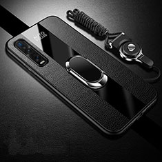 Funda Silicona Goma de Cuero Carcasa con Magnetico Anillo de dedo Soporte S04 para Oppo Find X2 Pro Negro