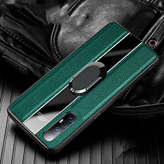 Funda Silicona Goma de Cuero Carcasa con Magnetico Anillo de dedo Soporte S04 para Oppo Reno3 Pro Verde