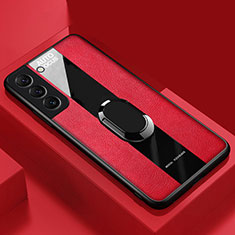 Funda Silicona Goma de Cuero Carcasa con Magnetico Anillo de dedo Soporte S04 para Samsung Galaxy S21 FE 5G Rojo