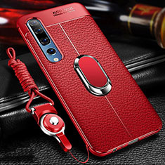 Funda Silicona Goma de Cuero Carcasa con Magnetico Anillo de dedo Soporte S04 para Xiaomi Mi 10 Rojo