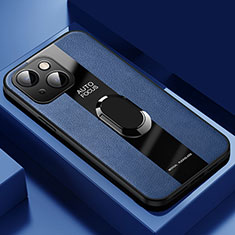 Funda Silicona Goma de Cuero Carcasa con Magnetico Anillo de dedo Soporte S05 para Apple iPhone 13 Mini Azul