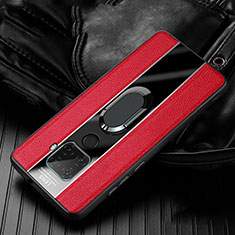 Funda Silicona Goma de Cuero Carcasa con Magnetico Anillo de dedo Soporte S05 para Huawei Mate 30 Lite Rojo