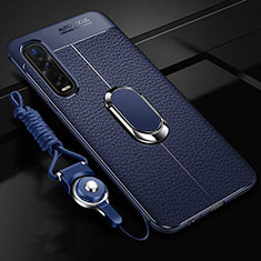 Funda Silicona Goma de Cuero Carcasa con Magnetico Anillo de dedo Soporte S05 para Oppo Find X2 Pro Azul