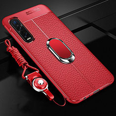 Funda Silicona Goma de Cuero Carcasa con Magnetico Anillo de dedo Soporte S05 para Oppo Find X2 Pro Rojo