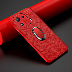 Funda Silicona Goma de Cuero Carcasa con Magnetico Anillo de dedo Soporte S07 para Xiaomi Mi 11 Pro 5G Rojo