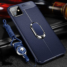 Funda Silicona Goma de Cuero Carcasa con Magnetico Anillo de dedo Soporte T01 para Apple iPhone 11 Azul