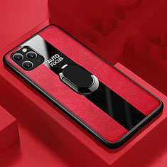 Funda Silicona Goma de Cuero Carcasa con Magnetico Anillo de dedo Soporte T01 para Apple iPhone 11 Pro Rojo