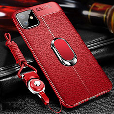 Funda Silicona Goma de Cuero Carcasa con Magnetico Anillo de dedo Soporte T01 para Apple iPhone 11 Rojo