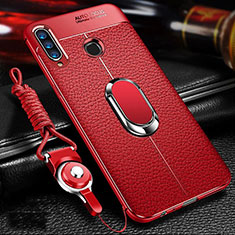 Funda Silicona Goma de Cuero Carcasa con Magnetico Anillo de dedo Soporte T01 para Huawei Honor 10i Rojo