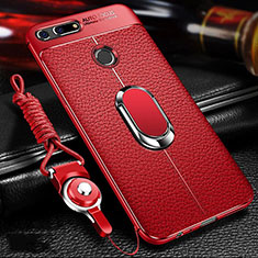 Funda Silicona Goma de Cuero Carcasa con Magnetico Anillo de dedo Soporte T01 para Huawei Honor View 20 Rojo