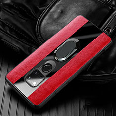 Funda Silicona Goma de Cuero Carcasa con Magnetico Anillo de dedo Soporte T01 para Huawei Mate 20 X 5G Rojo