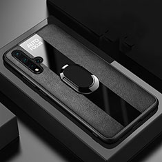 Funda Silicona Goma de Cuero Carcasa con Magnetico Anillo de dedo Soporte T01 para Huawei Nova 5 Pro Negro