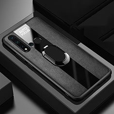 Funda Silicona Goma de Cuero Carcasa con Magnetico Anillo de dedo Soporte T01 para Huawei Nova 5i Negro