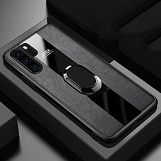 Funda Silicona Goma de Cuero Carcasa con Magnetico Anillo de dedo Soporte T01 para Huawei P30 Pro Negro