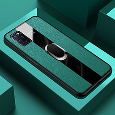 Funda Silicona Goma de Cuero Carcasa con Magnetico Anillo de dedo Soporte T01 para Oppo A72 Verde