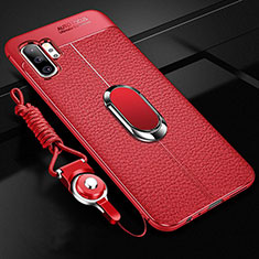 Funda Silicona Goma de Cuero Carcasa con Magnetico Anillo de dedo Soporte T01 para Samsung Galaxy Note 10 Plus 5G Rojo