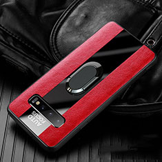 Funda Silicona Goma de Cuero Carcasa con Magnetico Anillo de dedo Soporte T01 para Samsung Galaxy S10 Rojo