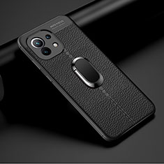 Funda Silicona Goma de Cuero Carcasa con Magnetico Anillo de dedo Soporte T01 para Xiaomi Mi 11 5G Negro