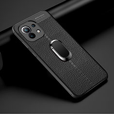 Funda Silicona Goma de Cuero Carcasa con Magnetico Anillo de dedo Soporte T01 para Xiaomi Mi 11 Lite 5G NE Negro
