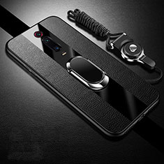 Funda Silicona Goma de Cuero Carcasa con Magnetico Anillo de dedo Soporte T01 para Xiaomi Redmi K20 Negro