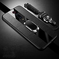 Funda Silicona Goma de Cuero Carcasa con Magnetico Anillo de dedo Soporte T01 para Xiaomi Redmi K20 Pro Negro