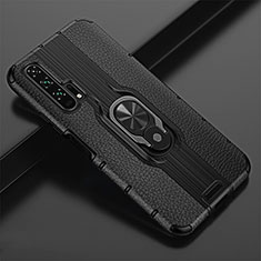 Funda Silicona Goma de Cuero Carcasa con Magnetico Anillo de dedo Soporte T02 para Huawei Honor 20 Pro Negro