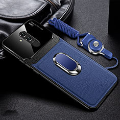 Funda Silicona Goma de Cuero Carcasa con Magnetico Anillo de dedo Soporte T02 para Huawei Mate 20 Lite Azul