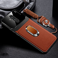 Funda Silicona Goma de Cuero Carcasa con Magnetico Anillo de dedo Soporte T02 para Huawei Mate 20 Lite Marron