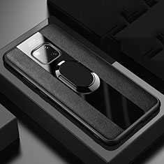 Funda Silicona Goma de Cuero Carcasa con Magnetico Anillo de dedo Soporte T02 para Huawei Mate 20 Pro Negro