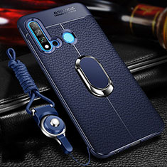 Funda Silicona Goma de Cuero Carcasa con Magnetico Anillo de dedo Soporte T02 para Huawei P20 Lite (2019) Azul