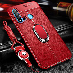 Funda Silicona Goma de Cuero Carcasa con Magnetico Anillo de dedo Soporte T02 para Huawei P20 Lite (2019) Rojo