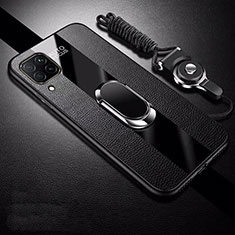 Funda Silicona Goma de Cuero Carcasa con Magnetico Anillo de dedo Soporte T02 para Huawei P40 Lite Negro