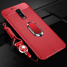 Funda Silicona Goma de Cuero Carcasa con Magnetico Anillo de dedo Soporte T02 para Oppo R17 Pro Rojo