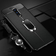 Funda Silicona Goma de Cuero Carcasa con Magnetico Anillo de dedo Soporte T02 para Oppo RX17 Pro Negro