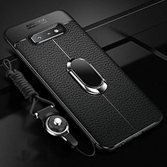 Funda Silicona Goma de Cuero Carcasa con Magnetico Anillo de dedo Soporte T02 para Samsung Galaxy S10 Plus Negro