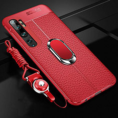 Funda Silicona Goma de Cuero Carcasa con Magnetico Anillo de dedo Soporte T02 para Xiaomi Mi Note 10 Pro Rojo