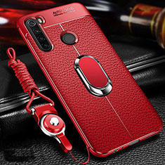 Funda Silicona Goma de Cuero Carcasa con Magnetico Anillo de dedo Soporte T02 para Xiaomi Redmi Note 8 Rojo