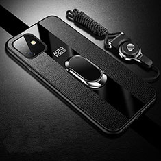 Funda Silicona Goma de Cuero Carcasa con Magnetico Anillo de dedo Soporte T03 para Apple iPhone 11 Negro