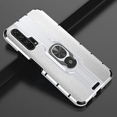 Funda Silicona Goma de Cuero Carcasa con Magnetico Anillo de dedo Soporte T03 para Huawei Honor 20 Pro Blanco