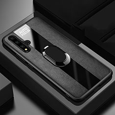 Funda Silicona Goma de Cuero Carcasa con Magnetico Anillo de dedo Soporte T03 para Huawei Honor 20S Negro