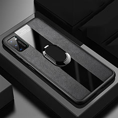 Funda Silicona Goma de Cuero Carcasa con Magnetico Anillo de dedo Soporte T03 para Huawei Honor V30 5G Negro