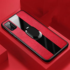 Funda Silicona Goma de Cuero Carcasa con Magnetico Anillo de dedo Soporte T03 para Huawei Honor V30 5G Rojo