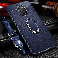 Funda Silicona Goma de Cuero Carcasa con Magnetico Anillo de dedo Soporte T03 para Huawei Mate 20 X 5G Azul