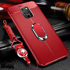 Funda Silicona Goma de Cuero Carcasa con Magnetico Anillo de dedo Soporte T03 para Huawei Mate 20 X 5G Rojo