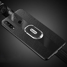 Funda Silicona Goma de Cuero Carcasa con Magnetico Anillo de dedo Soporte T03 para Huawei P30 Lite New Edition Negro